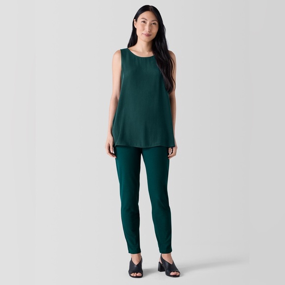 Eileen Fisher Silk Georgette Crepe Tank in Pine Size XXS - Picture 1 of 6